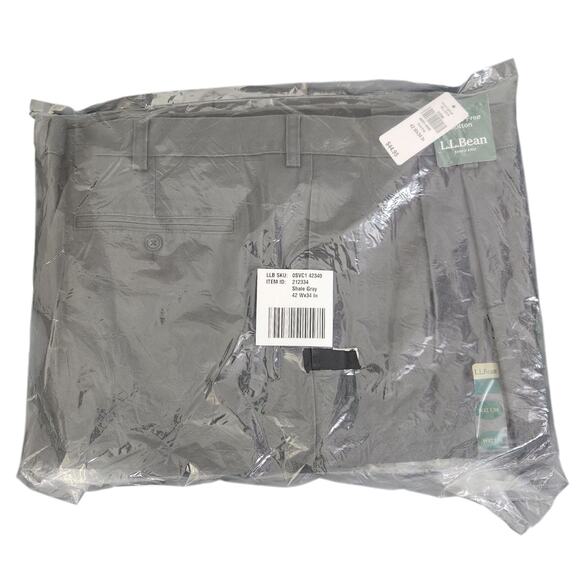 LL BEAN MENS 42x34 DOUBLE L CHINO PANT COMFORT WAIST GREY WRINKLE FREE PLEADED - Picture 1 of 6